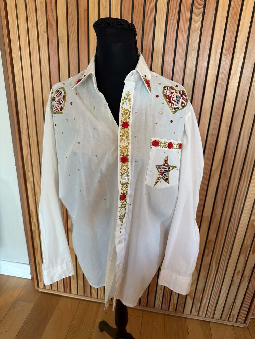 Vintage‎ Laura Rogers Hand Painted Embellished Western Shirt American Flag Heart